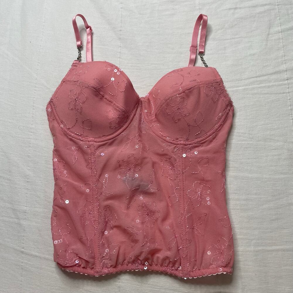 Pink Sequin Floral Corset Top Size 36B Women's